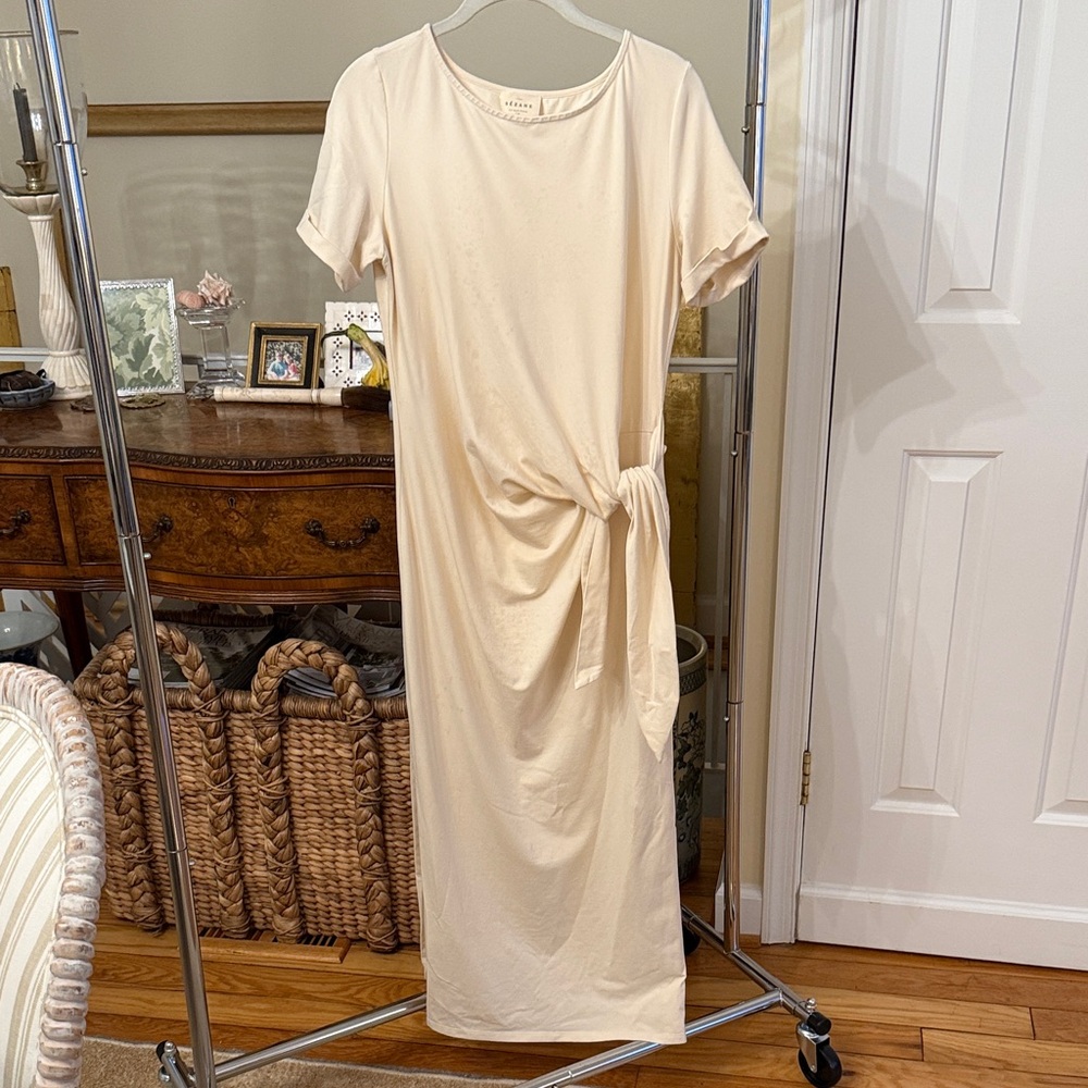 Sezane Ecru/Cream Pippa Dress with Tie-Waist